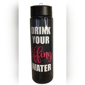 NEW "Drink Your Effing Water" Black and Pink Flip Top With Straw Water Bottle